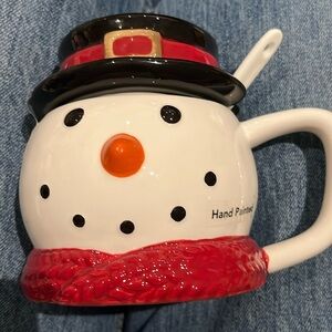 St. Nicholas Square Snowman Coffee Mug with Spoon & Top Hat Lid - 3 pieces!